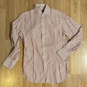 Long Sleeve Striped Button down Dress Shirt, Red/white, Size M 15-32/33